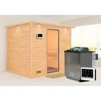 Karibu Sauna »Paldiski«, inkl. 9 kW Bio-Kombi-Saunaofen mit externer Steuerung, für 4 Personen - beige