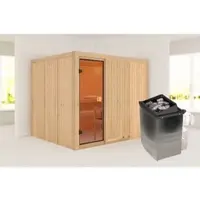 Karibu Sauna »Rappel«, BxTxH: 231 x 196 x 198 cm, 9 kW Ofen mit interne Steuerung, für 4 Personen - beige