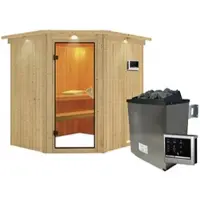 Karibu Sauna »Maardu«, inkl. 9 kW Saunaofen mit externer Steuerung, für 3 Personen - beige