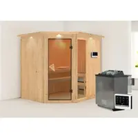 Karibu Sauna »Paide 2«, inkl. 9 kW Bio-Kombi-Saunaofen mit externer Steuerung, für 3 Personen - beige