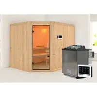 Karibu Sauna »Haaspsalu«, inkl. 9 kW Bio-Kombi-Saunaofen mit externer Steuerung, für 4 Personen - beige