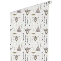 Wallart K&L Wall Art Vliestapete »Kinder Vliestapete«, Tipi Indianer Stier, mehrfarbig, matt - bunt