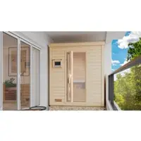 Karibu Saunahaus »Suurlaht«, BxTxH: 196 x 113 x 228 cm, 9 kW Ofen mit externe Steuerung , für 1 Person - beige