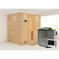 Karibu Sauna »Sindi«, inkl. 9 kW Bio-Kombi-Saunaofen mit externer Steuerung, für 4 Personen - beige