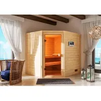 Karibu Sauna »Kaave«, BxTxH: 196 x 169 x 187 cm, 9 kW Ofen mit externe Steuerung , für 3 Personen - beige