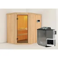 Karibu Sauna »Vijandi«, inkl. 9 kW Bio-Kombi-Saunaofen mit externer Steuerung, für 3 Personen - beige