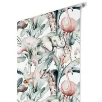 Wallart K&L Wall Art Vliestapete »Kinder Vliestapete«, Safari Elefant Giraffe, mehrfarbig, matt - bunt