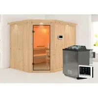 Karibu Sauna »Haaspsalu«, inkl. 9 kW Bio-Kombi-Saunaofen mit externer Steuerung, für 4 Personen - braun