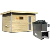 Karibu Saunahaus »Schwanenburg 1«, BxTxH: 337 x 196 x 228 cm, 9 kW Ofen mit ext. Steuerung - beige
