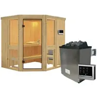 Karibu Sauna »Pölva 1«, inkl. 9 kW Saunaofen mit externer Steuerung, für 3 Personen - beige