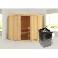Karibu Sauna »Vöru«, inkl. 9 kW Saunaofen mit integrierter Steuerung, für 4 Personen - beige