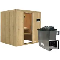 Karibu Sauna »Rakvere«, inkl. 9 kW Saunaofen mit externer Steuerung, für 3 Personen - beige