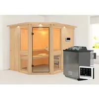Karibu Sauna »Pölva 3«, inkl. 9 kW Bio-Kombi-Saunaofen mit externer Steuerung, für 4 Personen - beige