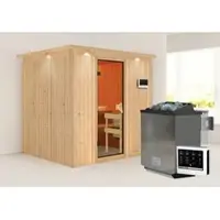 Karibu Sauna »Rakvere«, inkl. 9 kW Bio-Kombi-Saunaofen mit externer Steuerung, für 3 Personen - beige