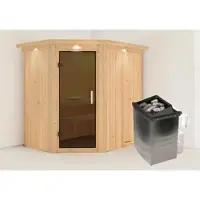 Karibu Sauna »Vijandi«, inkl. 9 kW Saunaofen mit integrierter Steuerung, für 3 Personen - beige