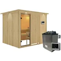 Karibu Sauna »Jöhvi«, inkl. 9 kW Saunaofen mit externer Steuerung, für 4 Personen - beige