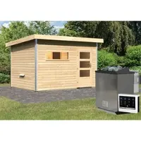 Karibu Saunahaus »Schwanenburg 2«, BxTxH: 337 x 231 x 239 cm, 9 kW Bio-Kombi-Ofen mit ext. Steuerung - beige