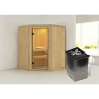 Karibu Sauna »Tartu«, inkl. 9 kW Saunaofen mit integrierter Steuerung, für 3 Personen - beige