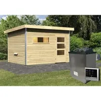 Karibu Saunahaus »Schwanenburg 2«, BxTxH: 337 x 231 x 239 cm, 9 kW Ofen mit ext. Steuerung - beige