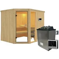 Karibu Sauna »Paide 3«, inkl. 9 kW Saunaofen mit externer Steuerung, für 4 Personen - beige