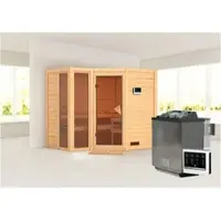 Karibu Sauna »Kunda«, inkl. 9 kW Bio-Kombi-Saunaofen mit externer Steuerung, für 4 Personen - beige