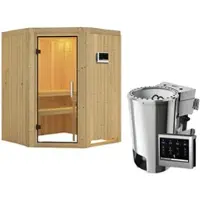 Karibu Sauna »Wolmar«, inkl. 3.6 kW Saunaofen mit externer Steuerung, für 3 Personen - beige