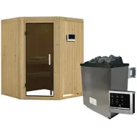 Karibu Sauna »Tartu«, inkl. 9 kW Saunaofen mit externer Steuerung, für 3 Personen - beige