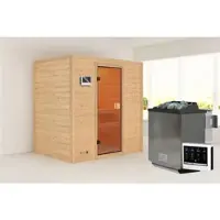 Karibu Sauna »Kasari«, BxTxH: 196 x 145 x 187 cm, 9 kW Bio-Ofen mit externe Steuerung , für 2 Personen - beige