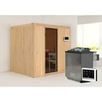 Karibu Sauna »Rakvere«, inkl. 9 kW Bio-Kombi-Saunaofen mit externer Steuerung, für 3 Personen - beige