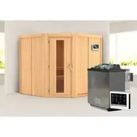 Karibu Sauna »Vöru«, inkl. 9 kW Bio-Kombi-Saunaofen mit externer Steuerung, für 4 Personen - beige