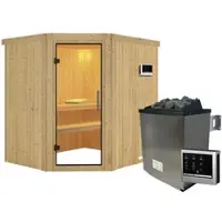 Karibu Sauna »Maardu«, inkl. 9 kW Saunaofen mit externer Steuerung, für 3 Personen - beige