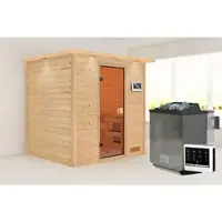 Karibu Sauna »Pirita«, BxTxH: 224 x 184 x 191 cm, 9 kW Bio-Ofen mit externe Steuerung , für 3 Personen - beige