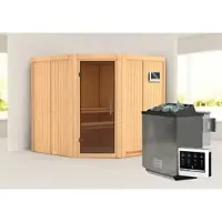 Karibu Sauna »Vöru«, inkl. 9 kW Bio-Kombi-Saunaofen mit externer Steuerung, für 4 Personen - beige