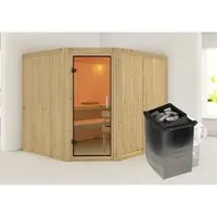 Karibu Sauna »Haaspsalu«, inkl. 9 kW Saunaofen mit integrierter Steuerung, für 4 Personen - beige