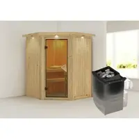 Karibu Sauna »Tartu«, inkl. 9 kW Saunaofen mit integrierter Steuerung, für 3 Personen - beige