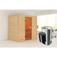 Karibu Sauna »Kasari«, BxTxH: 196 x 145 x 187 cm, 3,6 Ofen mit interne Steuerung , für 2 Personen - beige