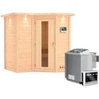 Karibu Sauna »Riga 1«, inkl. 9 kW Bio-Kombi-Saunaofen mit externer Steuerung, für 3 Personen - beige