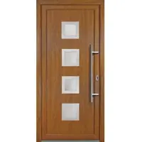 KM Meeth Kunststoff-Haustür »Signum Exklusiv«, satiniertes Glas, golden oak, nach Innen öffnend, ohne Türgriff - goldfarben