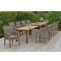 Merxx Garten-Essgruppe "Ranzano", beige (natur, natur, natur), Polyester, Aluminium, Kunststoff, Massivholz, Sitzmöbel-Sets, Garten-Essgruppe, 10 Sessel inkl. Sitzkissen, Ausziehtisch