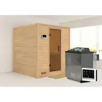 Karibu Sauna »Sindi«, inkl. 9 kW Bio-Kombi-Saunaofen mit externer Steuerung, für 4 Personen - beige