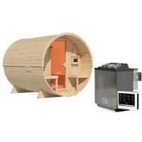 Karibu Fasssauna »Lauvas 2«, 224x299x229 cm, mit 9 kW Ofen Bio, externe Steuerung - braun