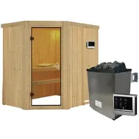 Karibu Sauna »Vijandi«, inkl. 9 kW Saunaofen mit externer Steuerung, für 3 Personen - beige