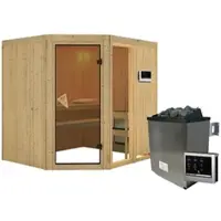 Karibu Sauna »Paide 2«, inkl. 9 kW Saunaofen mit externer Steuerung, für 3 Personen - beige