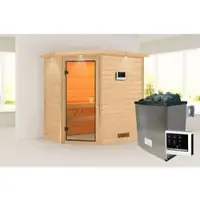 Karibu Sauna »Ahja«, BxTxH: 224 x 159 x 191 cm, 9 kW Ofen mit externe Steuerung , für 2 Personen - beige