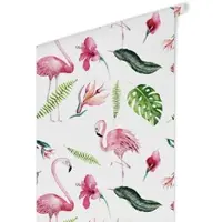 Wallart K&L Wall Art Vliestapete »Kinder Vliestapete«, Blumen Flamingo Vogel Pink, mehrfarbig, matt - bunt