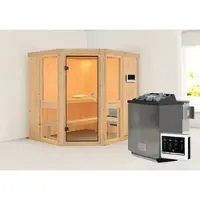Karibu Sauna »Pölva 1«, inkl. 9 kW Bio-Kombi-Saunaofen mit externer Steuerung, für 3 Personen - beige