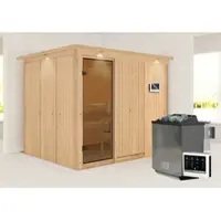 Karibu Sauna »Jöhvi«, inkl. 9 kW Bio-Kombi-Saunaofen mit externer Steuerung, für 4 Personen - beige
