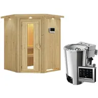 Karibu Sauna »Wolmar«, inkl. 3.6 kW Saunaofen mit externer Steuerung, für 3 Personen - beige