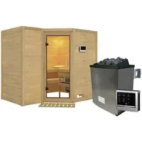 Karibu Sauna »Riga 2«, inkl. 9 kW Saunaofen mit externer Steuerung, für 4 Personen - beige