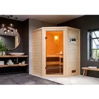 Karibu Sauna »Reval«, BxTxH: 145 x 145 x 187 cm, 9 kW Ofen mit externe Steuerung , für 2 Personen - beige
